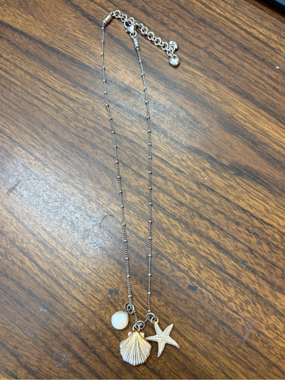 Brighton Seashell & Starfish Charm Necklace with Pearl Accent - Silver Tone - Picture 3 of 4